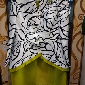 Unlisted Black and White Abstract Blazer with Lime Green Dress